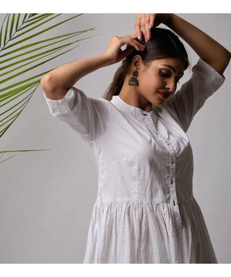 White hand block printed cotton kurtis 3