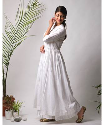 White hand block printed cotton kurtis 1