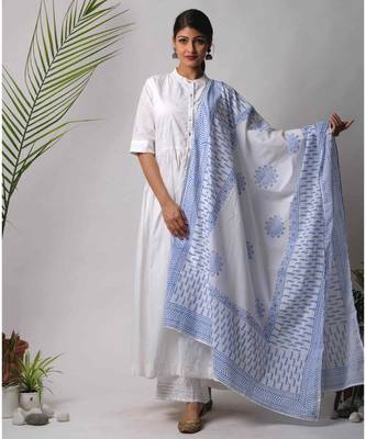White hand block printed cotton kurtis 1