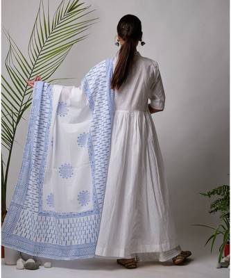 White hand block printed cotton kurtis 4