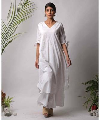 White hand block printed cotton kurtis 1