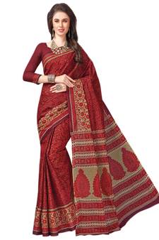 9blings Red printed cotton saree with blouse