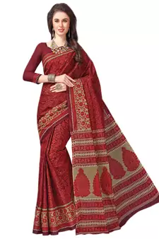 9blings Red printed cotton saree with blouse