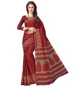 9blings Red printed cotton saree with blouse