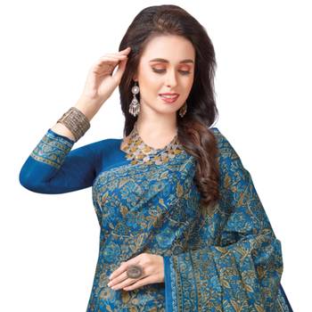 Blue printed cotton saree with blouse 2