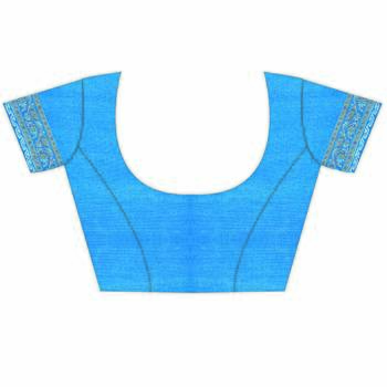 Blue printed cotton saree with blouse 4