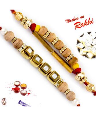 Set Of 2 Kundan Studded Sandalwood Rakhi 1