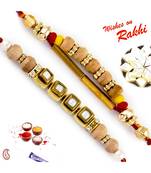 Set Of 2 Kundan Studded Sandalwood Rakhi