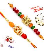 Set Of 2 Colorful Beads & Divine Motif Mauli Thread Rakhi