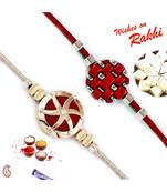 Set Of 2 Gold Star Motif And Checkered Red Rakhi