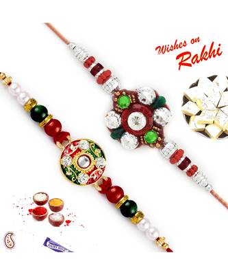 Set Of 2 Multicolor Crsytal Stone Studded Stylish Rakhi 1