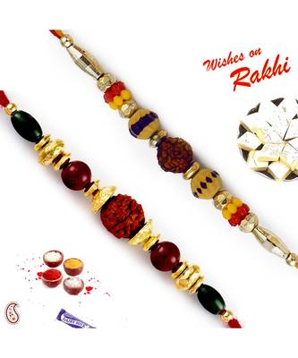 Set Of 2 Multicolour Beads And Rudraksh Rakhi 1