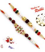 Set Of 2 Meenakari Floral Design Rudraksh Rakhi
