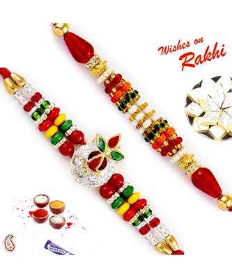 Set Of 2 Stylsih Multicolor Beads Embellished Rakhi 1