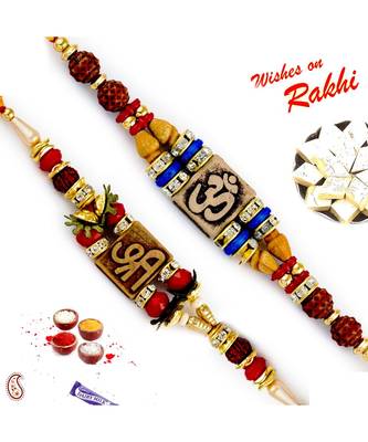Set Of 2 Rudraksh Studded Divine Motif Rakhi 1