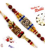 Set Of 2 Rudraksh Studded Divine Motif Rakhi