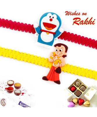 Set Of 2 Sweet Doremon And Bheem Band Kids Rakhi 1