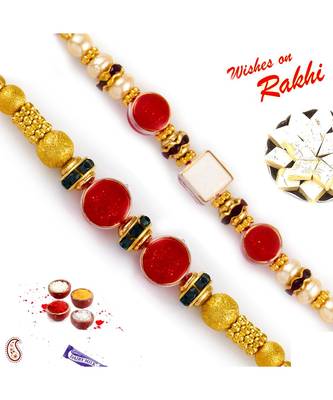 Set Of 2 Dual Round Red Beads Rakhi 1