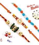 Set Of 3 Multicolour Shade Pretty Beads Rakhi