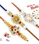 Set Of 3 Beads Embellished Floral Motif Rakhi