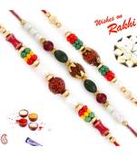 Set Of 3 Multicolor Beads With Rudraksh Rakhi