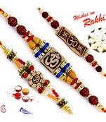 Set Of 3 Rudraksh Studded Divine Motif Rakhi