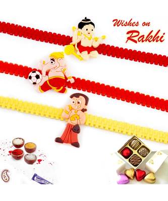 Set Of 3 Colourful Band Kids Motif Rakhi 1