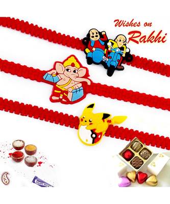 Set Of 3 Red Wrist Band Motif Kids Rakhi 1