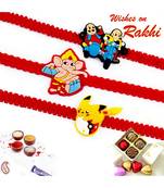 Set Of 3 Red Wrist Band Motif Kids Rakhi