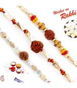 Set Of 3 Golden Twisted Beads Rudraksh Rakhi
