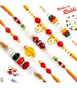 Set Of 5 Colourful Round Beads Studded Thread Rakhi