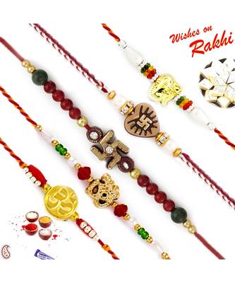 Set Of 5 Divine Motif Mauli Rakhi 1