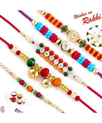 Set Of 5 Colorful Joint Beads Mauli Rakhi 1