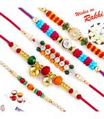 Set Of 5 Colorful Joint Beads Mauli Rakhi