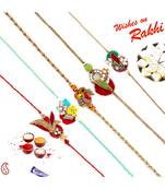 Set Of 5 Leaf Patterned Beautiful Zardosi Rakhi