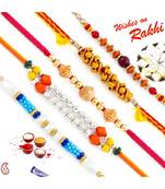 Set Of 5 Multicolour Round Beads Thread Rakhi