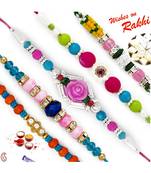 Set Of 5 Multicolour Beads Ad Studded Rakhi