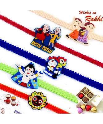 Set Of 5 Wrist Band Cartoon Motif Kids Rakhi 1