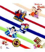 Set Of 5 Wrist Band Cartoon Motif Kids Rakhi
