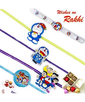Set Of 5 Blue Doremon Motif Kids Rakhi 1