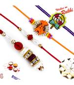 Golden And Pearl Beads Family Rakhi Set With 2 Kids Rakhis