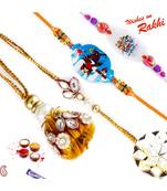 Kundan Work Family Rakhi Set With 2 Kids Rakhis