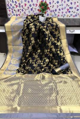 Black and sky Blue Banarasi silk saree 1