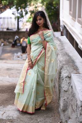 pastel green chanderi with Meena buttis 3
