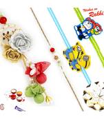 Tissue Flower Work Family Rakhi Set With 2 Kids Rakhis