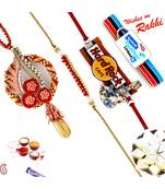 Resham Thread And Gota Work Family Rakhi Set With 2 Kids Rakhis