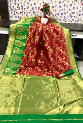 Red and Green color Banarasi silk saree 1