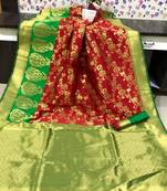 Red and Green color Banarasi silk saree
