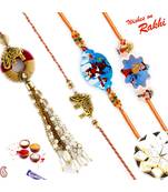 Metallic Elephant Motif Family Rakhi Set With 2 Kids Rakhis
