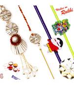 Pearl Hanging Metallic Family Rakhi Set With 2 Kids Rakhis
